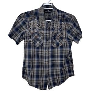 Pop Icon Clothing Buckle Shirt Men's Large Plaid Pearl Snap Western Rodeo GUC